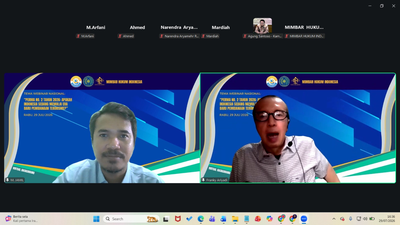 PERMA No. 2 Tahun 2026 Jadi Sorotan: MHI Kupas Tuntas Era Baru Pemidanaan Terorisme di Webinar Nasional